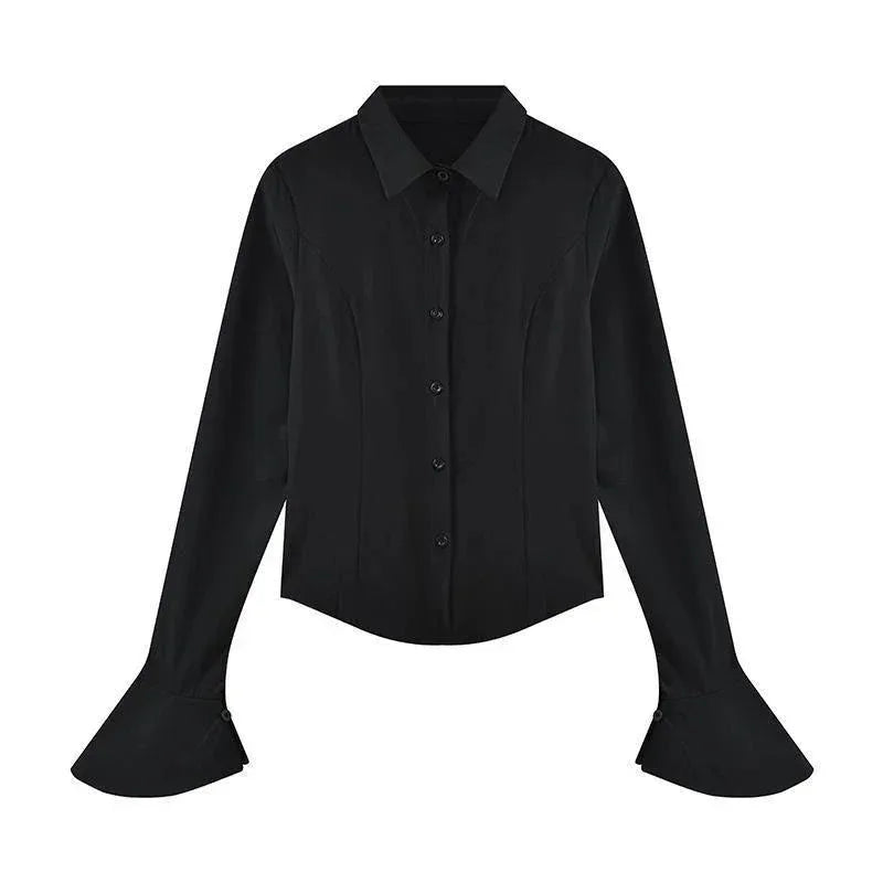 Sexy Slim Flared Sleeve Women's Shirt Solid Lapel Single-breasted Back Bandage Tunic Female Blouses Spring Trend New Lady - Matrix-studios.com