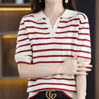 WinvyNee Summer Short Sleeve Women's Solid Polo T-shirt Casual Cotton Striped Top Women's Clothing Casual Knitted Tops A1002001A - Matrix-studios.com