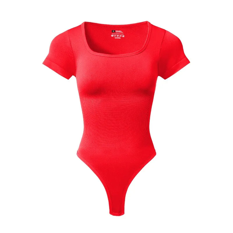 Women Plus Size Square Neck Short Sleeve Bodysuit Tummy Control Body Shaper Seamless Slimming Fashion Shapewear Jumpsuit - Matrix Studios