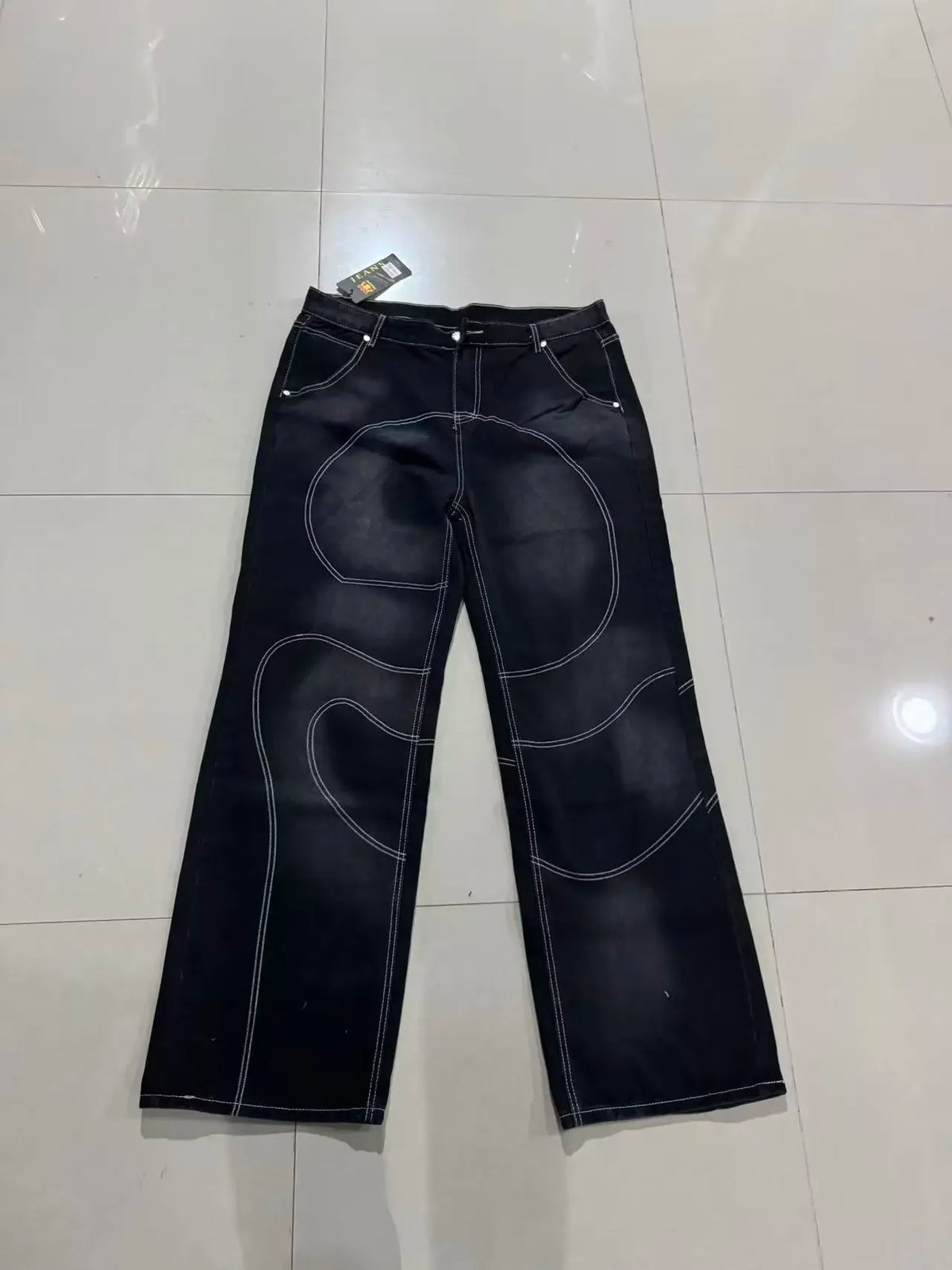 American Trend Retro Gothic Embroidery Graphics Washed Baggy Jeans Women's Y2K New Harajuku Hip-Hop Punk Rock Couple Street Wear - Matrix Studios