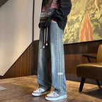 Three bar American retro jeans men's spring and autumn new style high street elastic waist loose casual men's straight leg long - Matrix Studios
