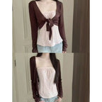 Korea Chic Gentle Women Sexy Knit Cardigan Spice Girls Elegant Slim Pure Desire Jumper Short Polka Dot Sling All-match Set Tanks - Matrix Studios