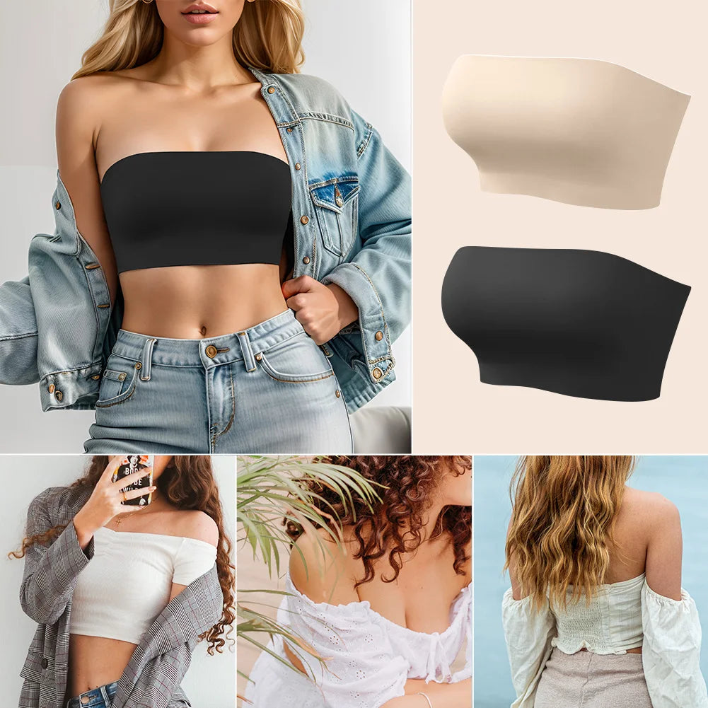 Sexy Seamless Strapless Tube Top Bra Women's Half Cup Ultra Thin Silicone Non-slip Underwear Off-the-shoulder  Dress Lingerie - Matrix Studios