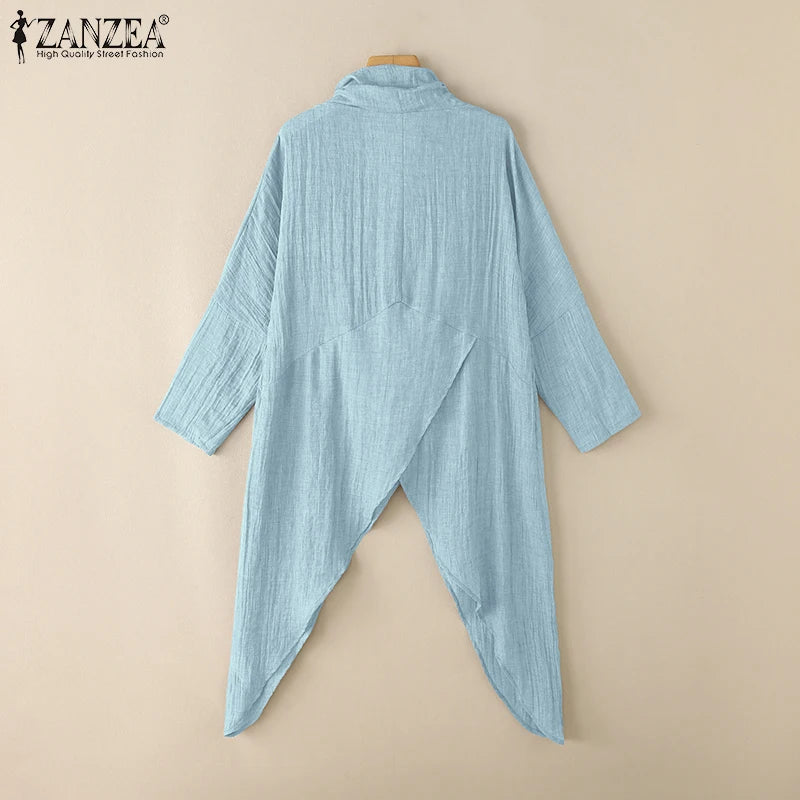 ZANZEA 2025 Fashion Blouses Autumn Women Tops Vintage Long Shirts Casual Solid Cowl Neck Long Sleeve Asymmetrical Party Blusas - Matrix-studios.com