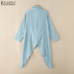 ZANZEA 2025 Fashion Blouses Autumn Women Tops Vintage Long Shirts Casual Solid Cowl Neck Long Sleeve Asymmetrical Party Blusas - Matrix-studios.com