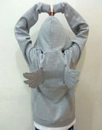 Women Grey Angel Wing Embroidered Hoodie Cute Kawaii Pullover Sweatshirt Wing Decoration Back Y2K Street Harajuku Loose Pullover - Matrix Studios