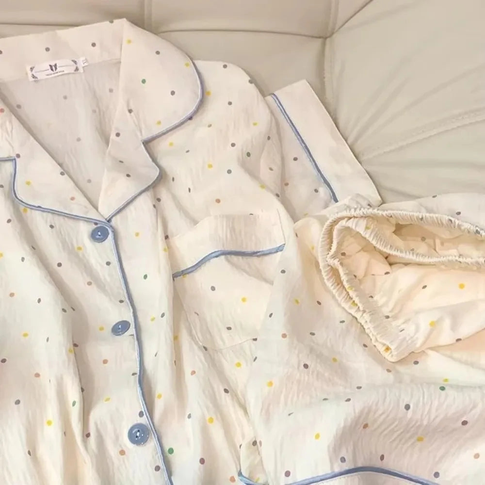Print Polka Dot Women Pajamas Sleepwear Cotton Pajama Set Top and Shorts 2 Piece Set Casual Comfortable Home Suit Outfits Sweet - Matrix-studios.com