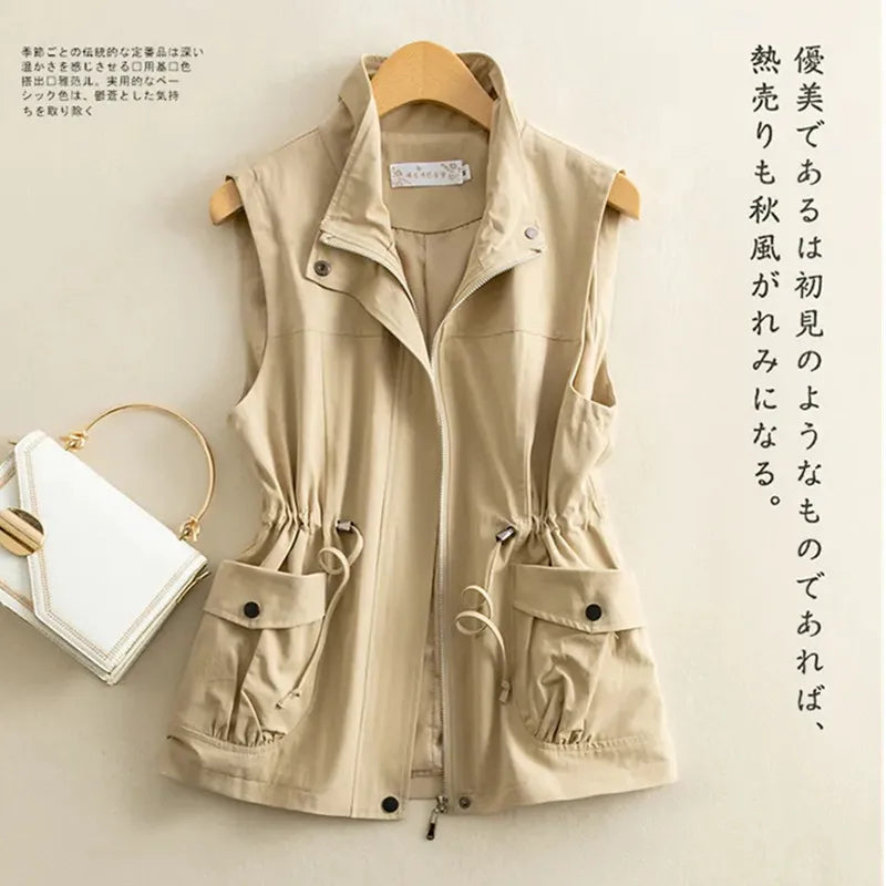 Short Waistcoat Jacket Women's Slim Spring Autumn Casual Outerwear Vest 2026 New Ladies Loose Pure cotton Sleeveless Coat - Matrix Studios
