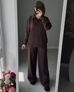 Hirsionsan Winter Thick Women Knitted Suits Soft 2 Pieces soft Female Sets Polo Neck Sweater & Wide Leg Pants Knitted Outfit - Matrix-studios.com