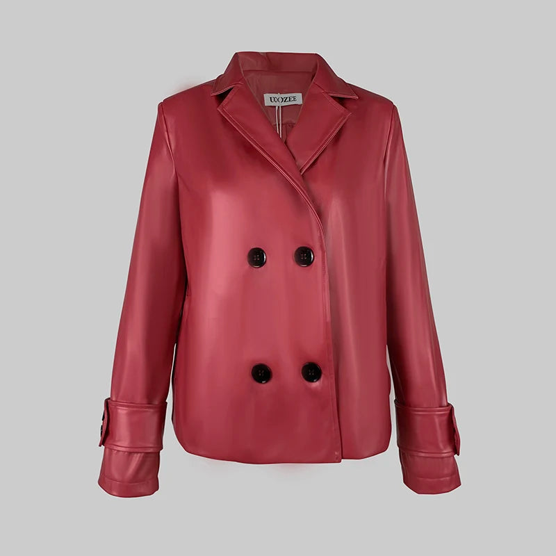 Modigirl Autumn Winter Red Faux Leather Jackets Women 2024 New Outwear Long Sleeves PU Leather Short Coats Outwear for Female - Matrix Studios