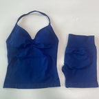 No Logo 2Pcs Gym Set Women Backless Tank Tops High Waist Scrunch Seamless Shorts Gym Suit Fitness Clothes Activewear Workout Set - Matrix-studios.com
