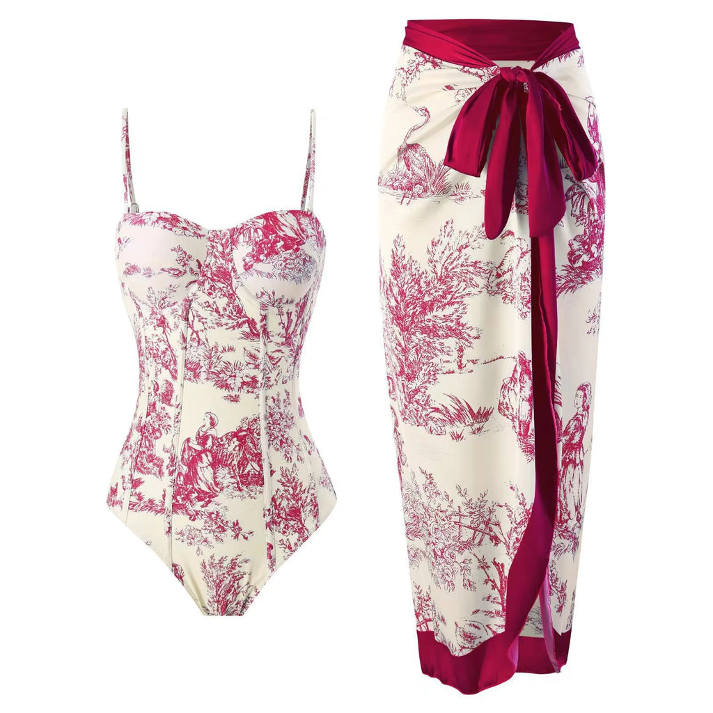 Women Swimwear Swimsuit Two-piece set Summer Print Bodysuit Bikini Set Beach Style Wear Maxi Dress Skirt One-piece swimsuit - Matrix Studios