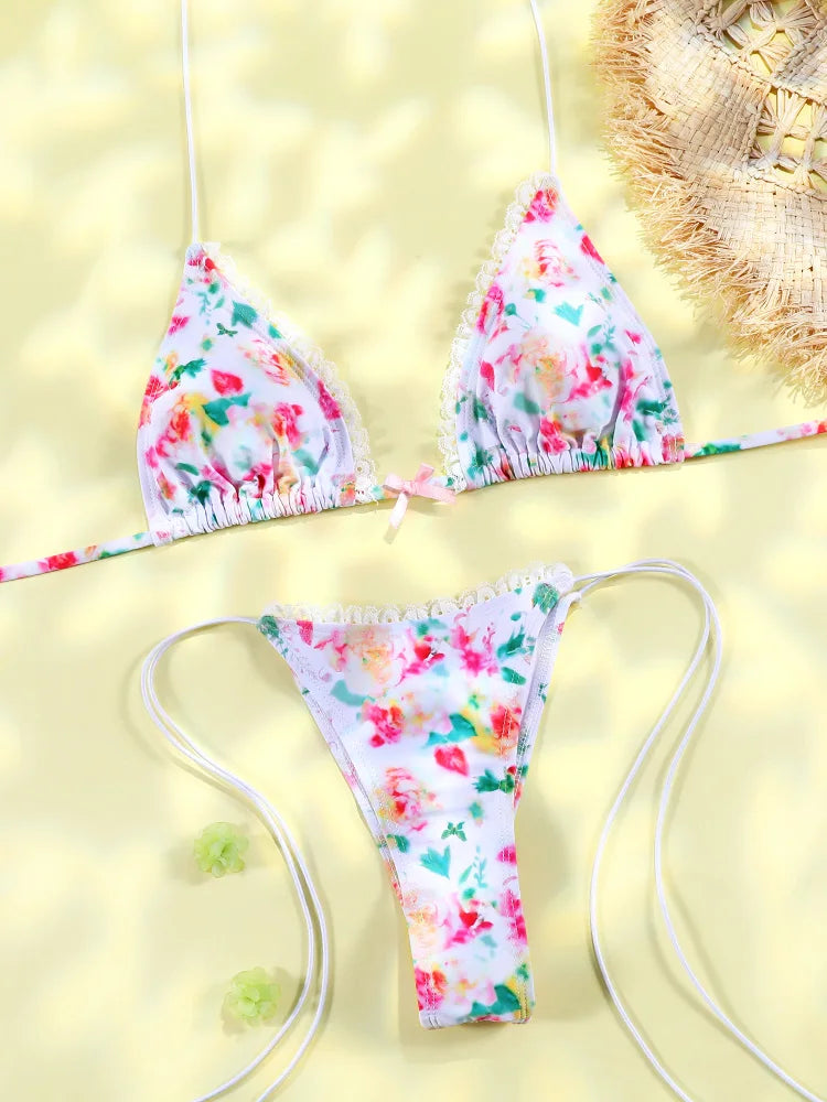 Sexy Triangle Mini Bikini Sets Micro Thongs Swimsuit Women Bathing Suit Biquini Bandage Beachwear Print Swimwear Thong Bikini - Matrix-studios.com