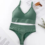 Qisin French Backless Push Up Underwear Set Women Sexy Seamless Bralette Female Lingerie Soft Tank Crop Top Gym Sport Bra Set - Matrix-studios.com