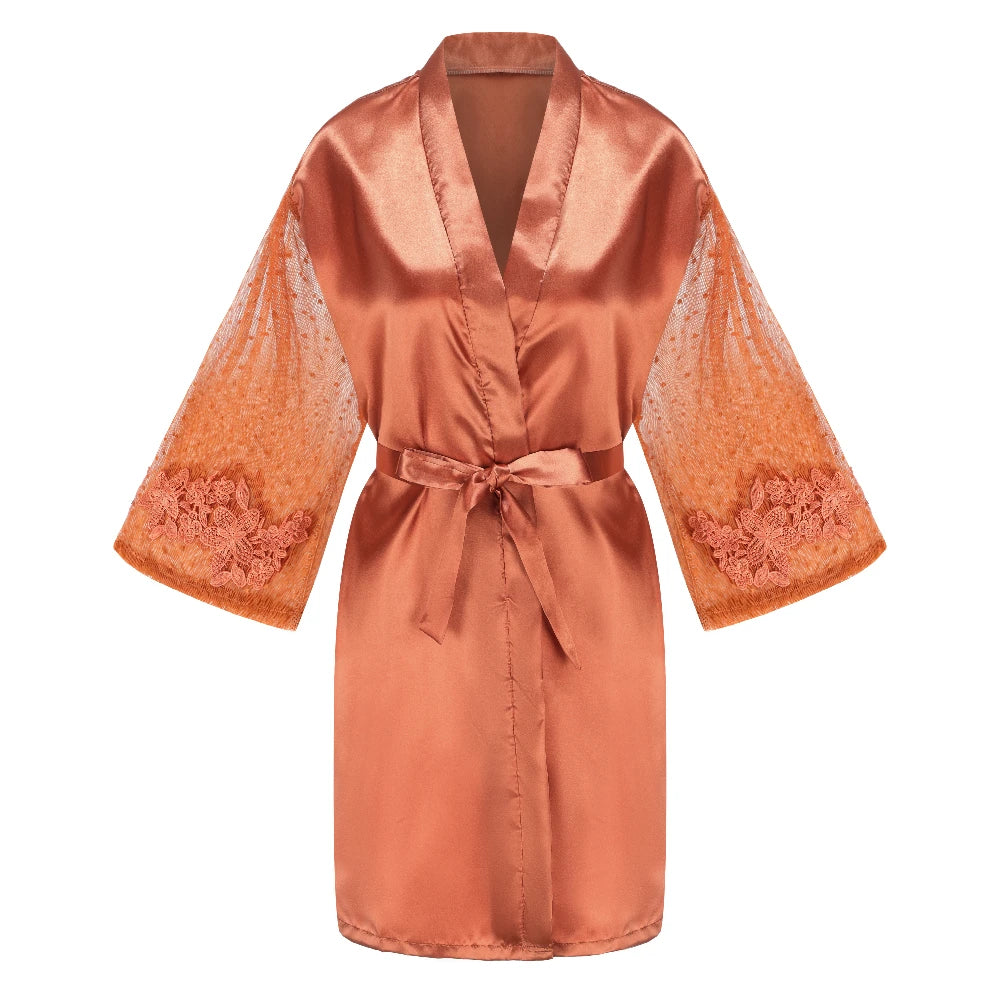 Caramel Wedding Bride Bridesmaid Robes Dressing Gown Sexy Women Bathrobe Night Shirts Short Women Kimono Mesh Sleeve - Matrix-studios.com