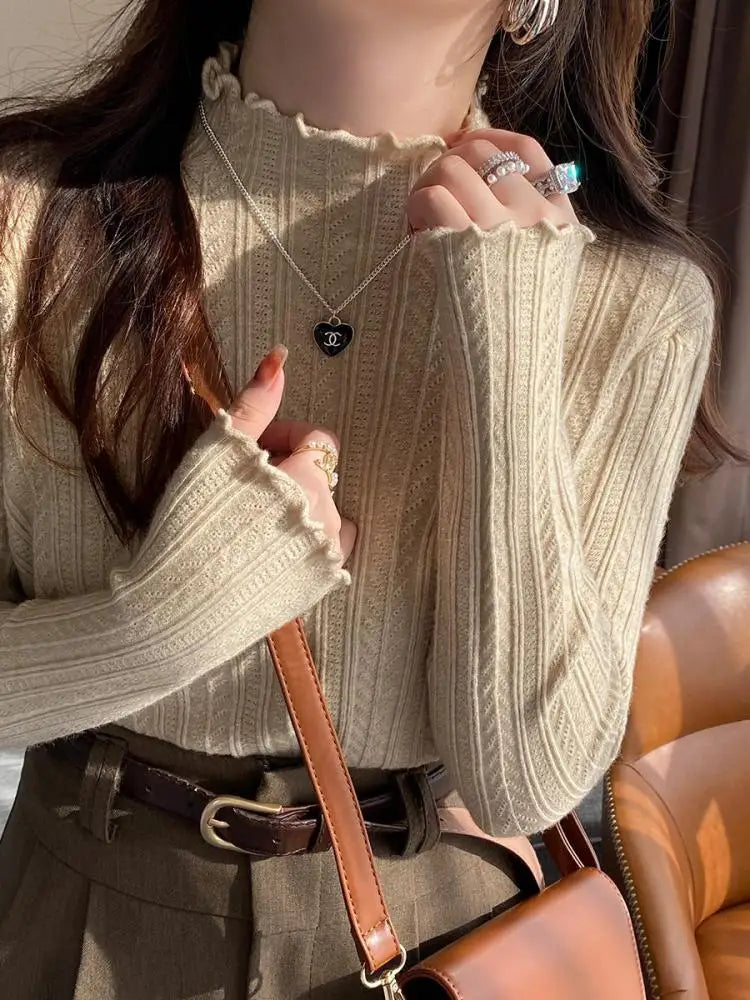 2026 Ruched Turtleneck Women Sweaters Autumn Winter Warm Pullover Slim Tops Knitted Sweater Jumper Soft Pull Female - Matrix Studios