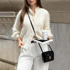 Women's White Cardigan Fashion Hollow Lace Patchwork Loose Sweaters Elegant New Office Basic Autumn Female Cardigan - Matrix Studios