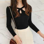 2026 Women's O-neck Stretch Sexy Pullover Lady Spring Autumn Hollow Solid Color Sweater Slim Bottoming Shirt Jumper Sueter - Matrix Studios