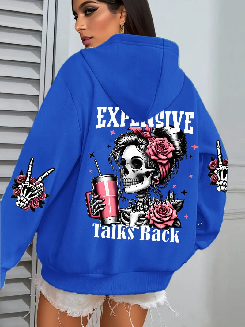 Expensive Talks Back Funny Printing Womens Hoodie Loose Multicolor Pullovers Fleece Autumn Sportswear Casual Pocket Hoody - Matrix Studios