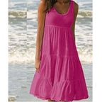 Bohemian Women's Casual O Neck Sleeveless Ruffle Mini Dress Solid Color Beach Tank Top Oversized Loose Dress Plus Size Women3029 - Matrix-studios.com