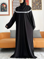 2023 Muslim Solid Cotton Abaya For Women Ramadan Prayer Garment Joint Hat Dubai Turkey Middle East Femme Robe Floral Loose Dress - Matrix-studios.com