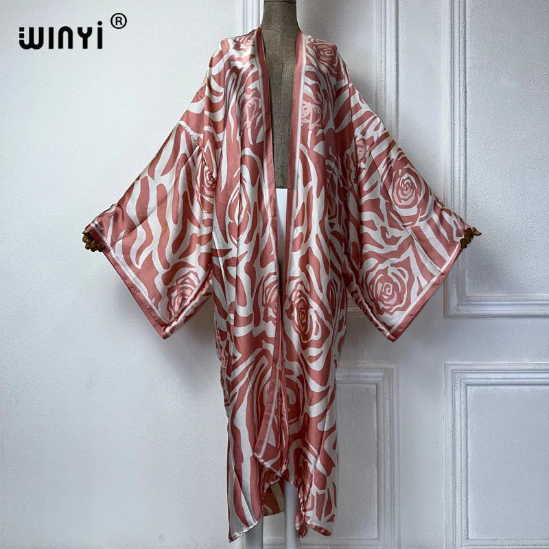 WINYI Summer Bohemian Kimono Beach Cover-Up Swim Suit Elegant African Women Boho Cardigan Sexy Holiday Long Sleeve Beach Dress - Matrix Studios