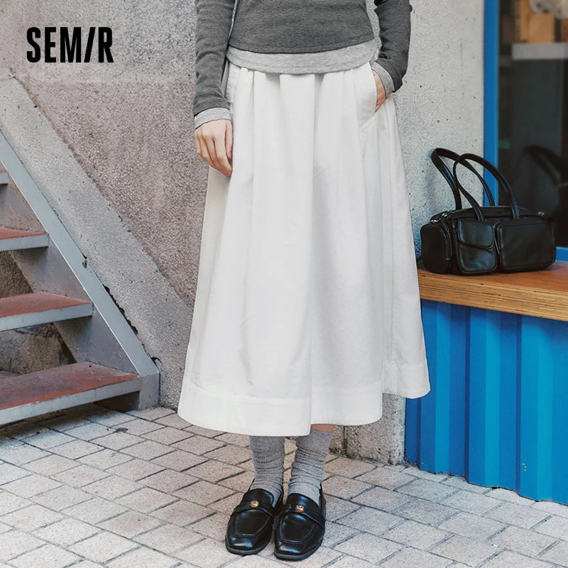 Semir Skirt Women 2025 New Spring Elastic Waist Solid Color Versatile Spring New Version Hip-covering A-line Umbrella Skirt - Matrix-studios.com