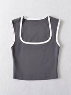 Woman Fashion Slim Solid Contrust Camis Casual Sleeveless Tanks Square Collar Crop Tops Clothing Streetwear Mujer 2024 Y2k - Matrix-studios.com