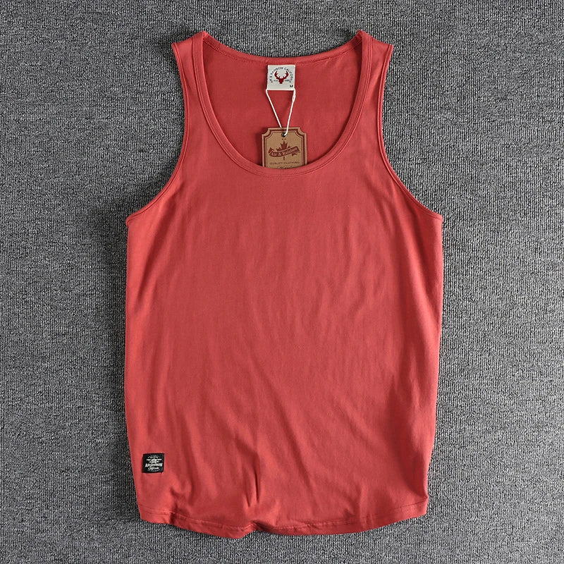 Summer New American Sleeveless O-neck Solid Color T-shirt Men's Fashion 100% Cotton Washed Casual Sports Fitness Basketball Vest - Matrix Studios