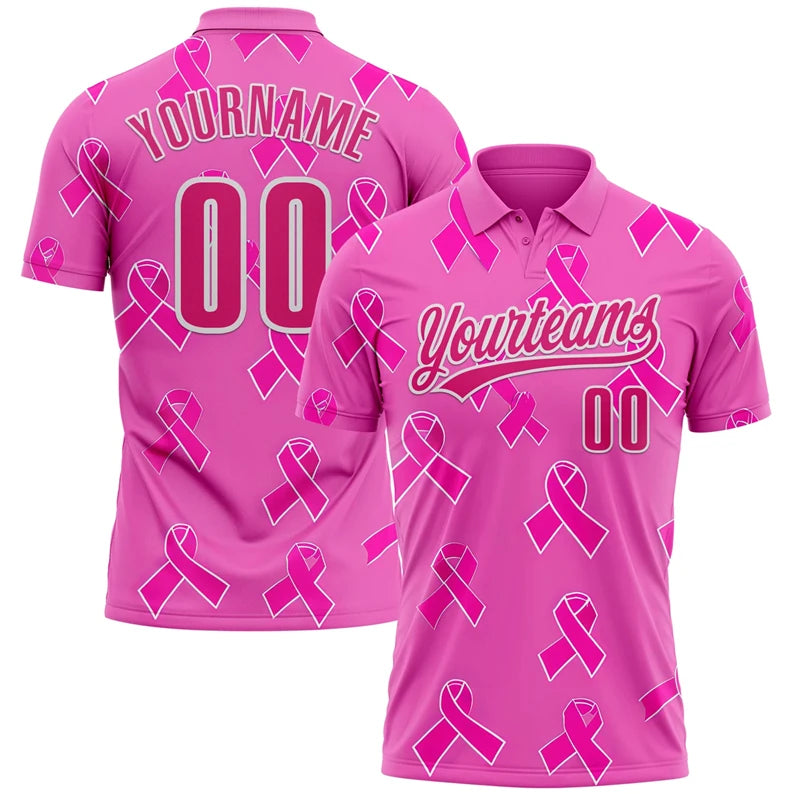 Breast Cancer Awareness Customized Polo Shirt Unisex Custom Name Number Loose Lapel Short Sleeve Golf Shirts Summer Outdoor - Matrix-studios.com