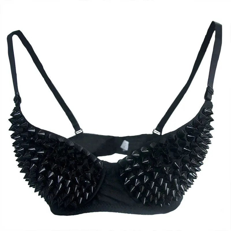 Silver Rivets Punk Rave Bralette Lingerie Gothic Bra Top Sexy Push Up Brassiere Nightclub Party Bar Fashion Hot Bras For Women - Matrix Studios