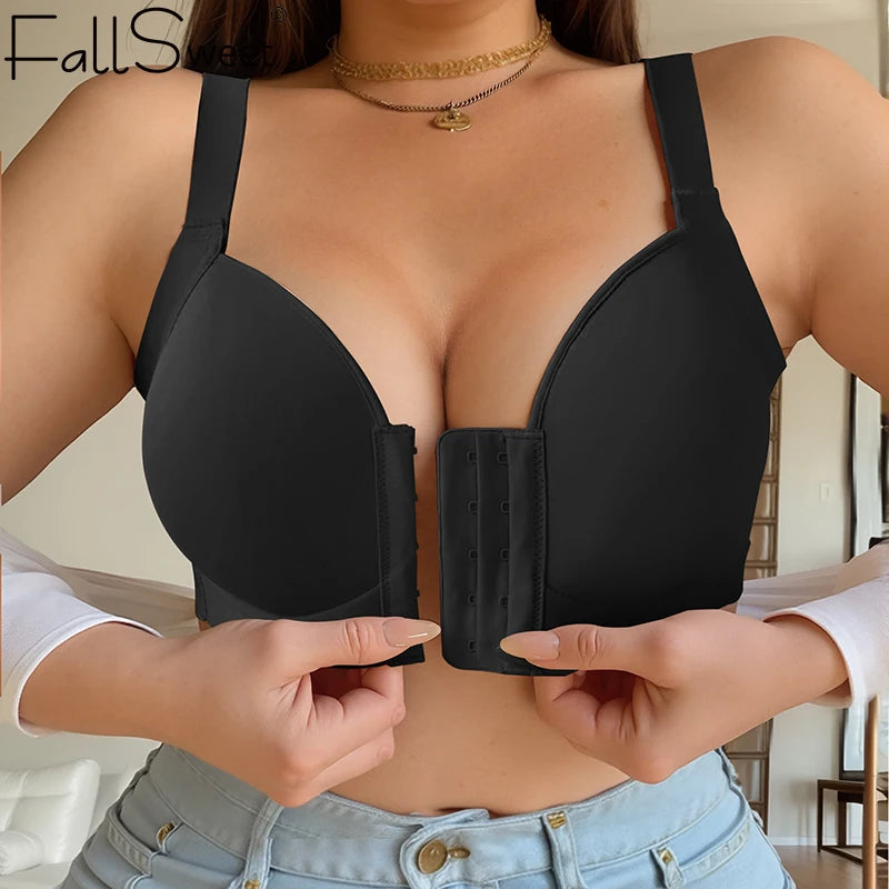 FallSweet Women's Front Closure Bra Plus Size Wireless Bralette Thin Cup Comfortable Underwear Mom Lingerie Seamless Brassiere - Matrix Studios