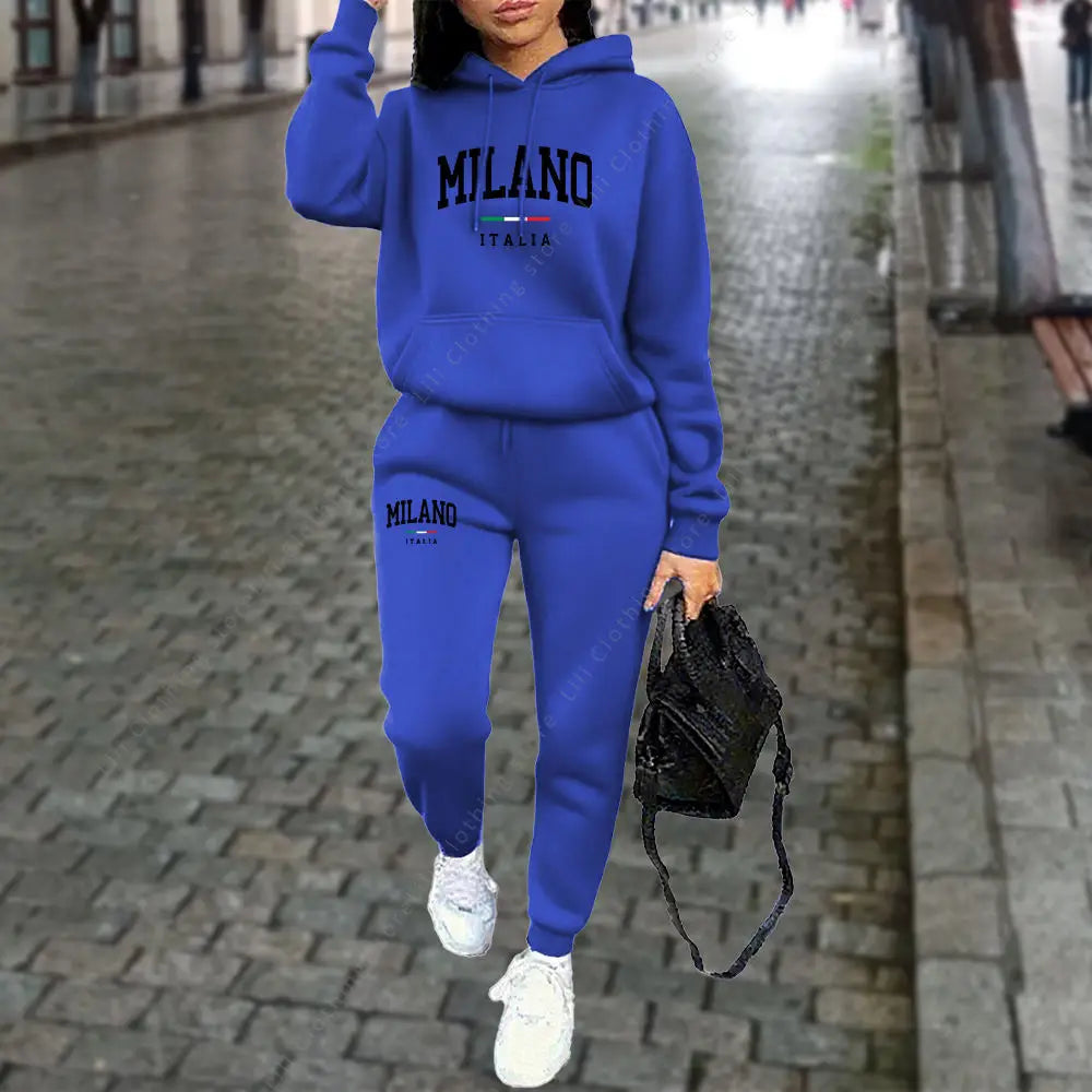 Autumn Winter Women's Sets 2pcs Hoodies Pants Suit Sports Outfits 2025 MILANO Letter Print Aesthetic Clothes Ladies Tracksuit - Matrix-studios.com