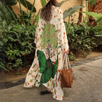 Bird Flower Print Kaftans for Woman Tunicas Femininas Beach Cover Up 2026 Summer Maxi Beach Wear Outfits Kaftan Dresses Womens - Matrix Studios