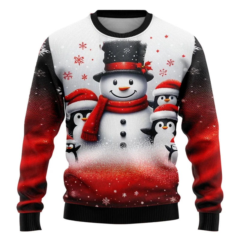 Men Women Xmas Sweatshirt 3D Christmas Snowman Santa Printed Ugly Christmas Sweater Unisex Pullover Holiday Party Jumper Tops - Matrix Studios