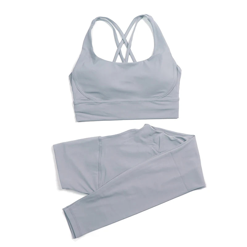 SOISOU Nylon Yoga Set Women's Tracksuit Gym Fitness Set Woman 2 Pieces Leggings Sports Bra Breathable Sportwear Woman Clothes - Matrix-studios.com