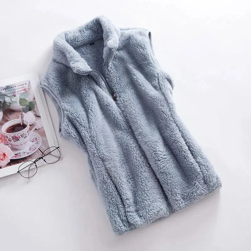 2026 Autumn Winter Polar Fleece Vest Women Coat High Collar Zipper Sleeveless Jacket Warm Coral Velvet Vest Female Waistcoat 4XL - Matrix Studios