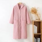 Autumn Winter Women Warm Cotton with Filler Robe Ladies Bathrobe Female Long Sleeve Dressing Gown Robes Simple Home Clothes - Matrix-studios.com