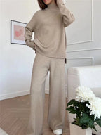 Autumn Winter 2 Pieces Women Sets Knitted Tracksuit Turtleneck Sweater and Straight Jogging Pants Suits - Matrix-studios.com