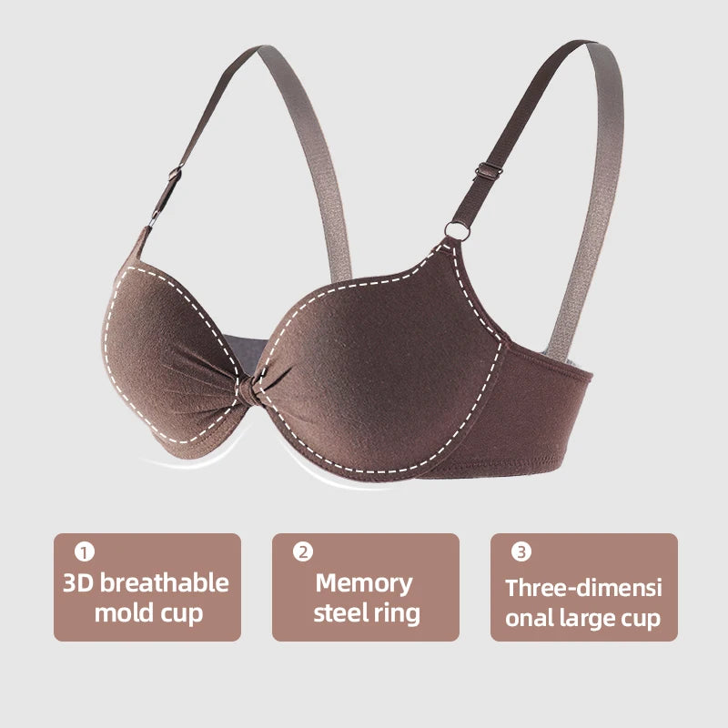 Women's Sexy Cotton Gathered Bra Deep V Underwire Ladied  Brassiere Push Up Lingerie Solid Bras Backless Intimate Underwear - Matrix Studios