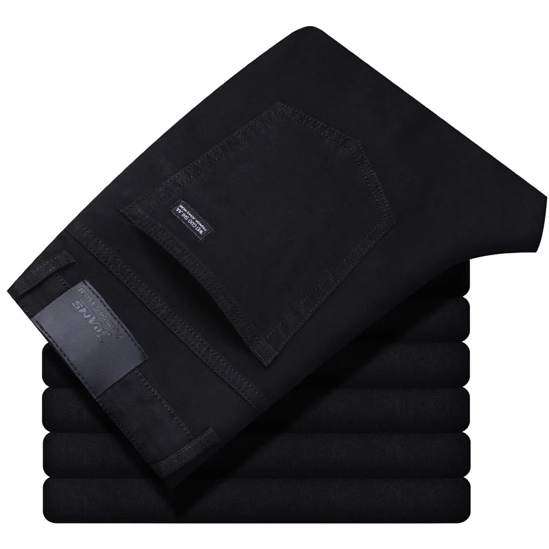 Men's New Korean Version Is Soft And Comfortable Stretch Regular Fit Jeans Fashion Casual Cotton Business Black  Denim Pants - Matrix Studios