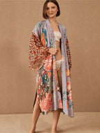 Beach Kimono for Women Peocock Printed Swimsuit Cover Up Self Belted Wrap Dresses Seaside Bathing Suits Beachwear - Matrix Studios