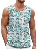 Mens Retro Geometric 3D Printed Tank Top Summer Casual Crew Neck Fashion Trend Sleeveless Vest Loose Breathable Sports Tops - Matrix Studios