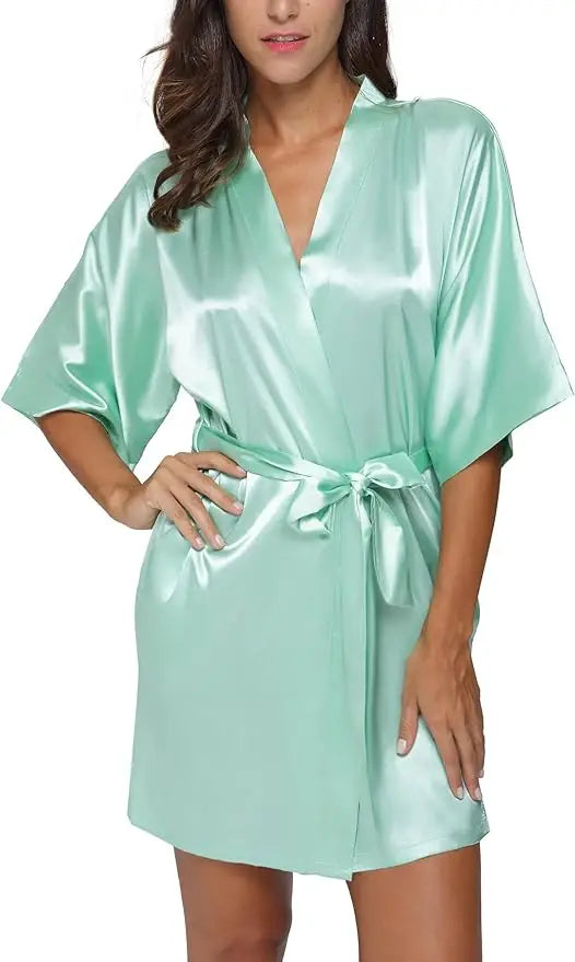 Nightgown Soft Bathrobe Short Women's Lounge Bride Bridesmaid Morning Gown Solid Color Wedding Party Silky Robes Summer - Matrix-studios.com