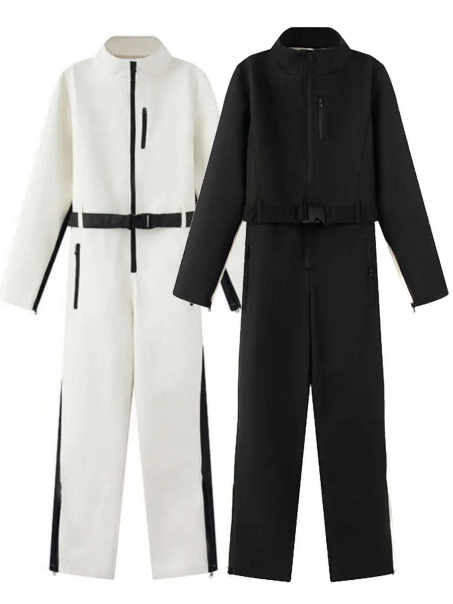 2026 Women's Elegant Skateboard One-piece Fleece Ski Bodysuit Female Long Sleeve Waterproof Windproof Patchwork Skiing Jumpsuits - Matrix Studios
