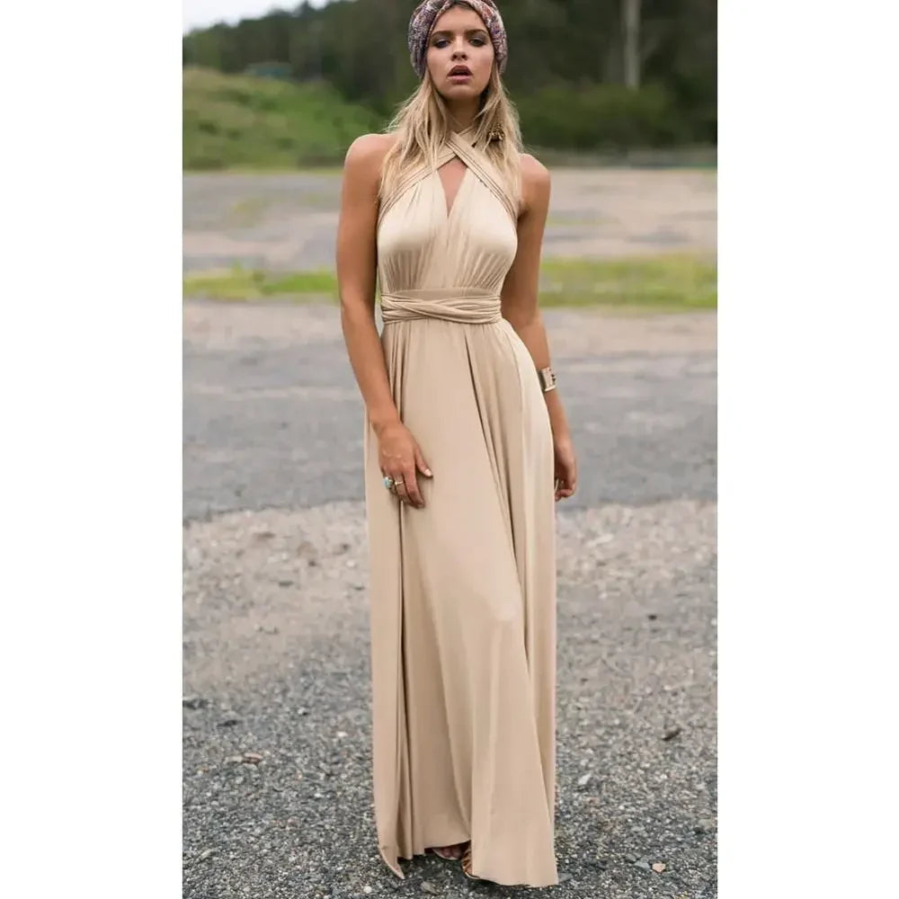 Fashion Multi-worn V-neck Vestidos De Fiesta Women Long Dress Sexy Strapped Lady Summer Maxi Dress - Matrix-studios.com