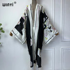 WINYI Summer Bohemian Kimono Beach Cover-Up Swim Suit Elegant African Women Boho Cardigan Sexy Holiday Long Sleeve Beach Dress - Matrix Studios