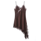 Satin Sexy Lace Spliced Short Sling Dress Women Sleeveless Backless Asymmetric Sexy Party Dresses 2026 Summer Lady Dress ﻿ - Matrix-studios.com
