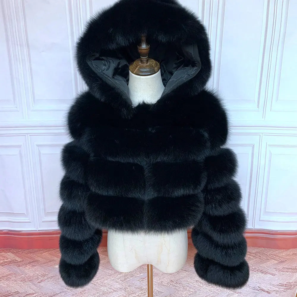 NEW 100%Winter Women Real Fox Fur Coat Thick Warm High Quality Full Sleeves New Natural Fur Fashion Hooded Short Jacket - Matrix Studios