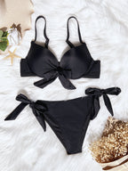 Sexy Front Bow Knot Push Up Bikinis Two Pieces Solid Swimsuit Tie Bikini Swimsuit Swimwear Biquini Conjunto De Bikini Tankini - Matrix-studios.com